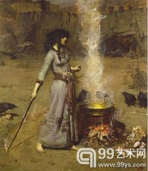 约翰·威廉·沃特豪斯，《魔法阵》，1829*1270毫米，1886年。