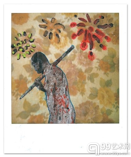 王亚彬《又见烟花》 宝丽来照片绘画 10.7×8.8cm 2007 年
