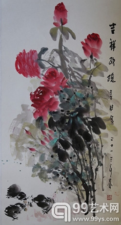 黄喜悦《吉祥玫瑰》水墨80x140cm2013