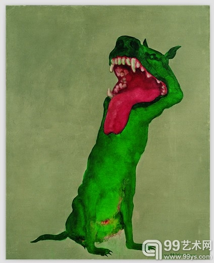 图3.4.1  周春芽  绿狗  布上油画  150×120cm  1998年