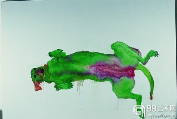 图3.4.2  周春芽  绿狗  布上油画  220×320cm  2003年