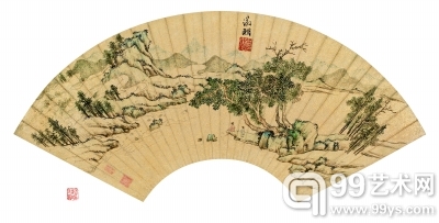 文徵明 凭江追远 设色金笺 18.5×52.5厘米