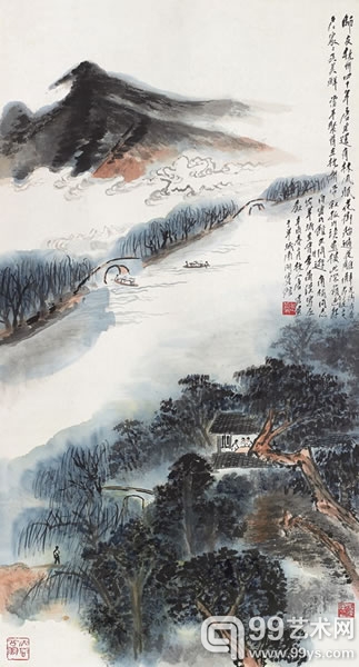 唐云 泛舟图