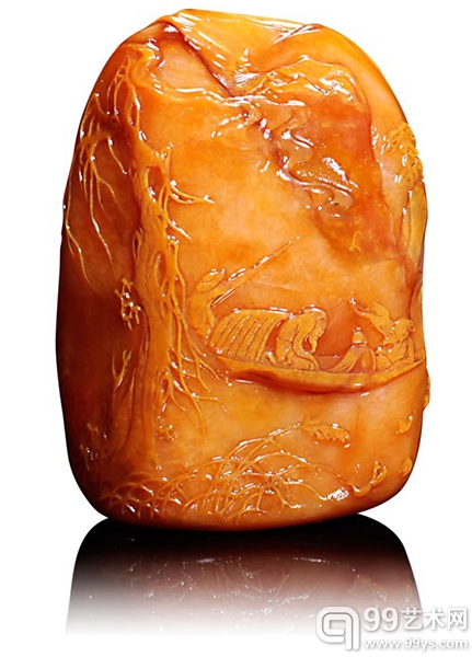 石秀　田黄赤壁游摆件(附证书)   7.63×5.49×4.05cm；重247.22克