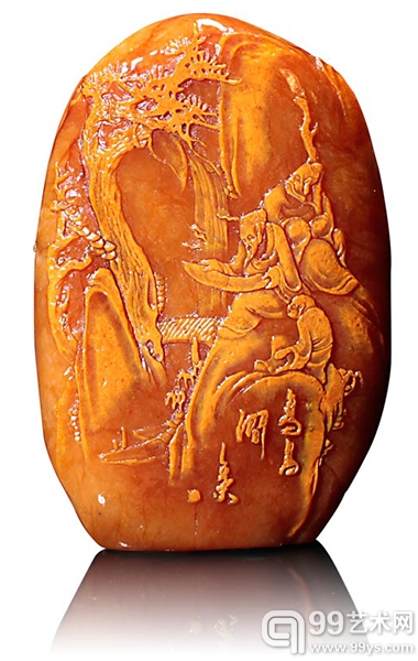 林文举　田黄雕鸟鸣涧摆件(附证书)   9.19×6.21×2.66cm；重226.54克