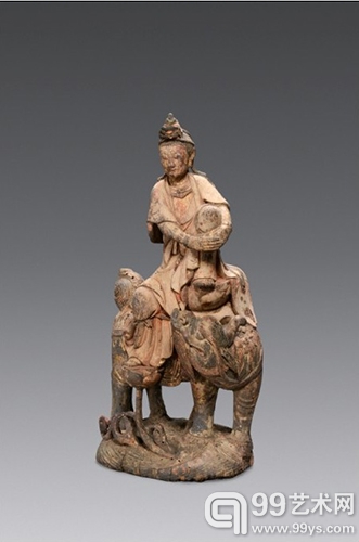 木雕彩绘自在观音坐像 H30cm 成交价：23万元人民币 北京古天一2013年春季拍卖.
