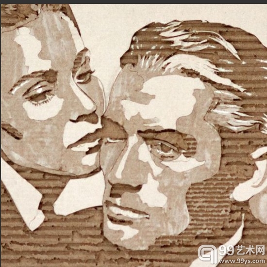 英国艺术家用废纸板创作精美人物肖像画