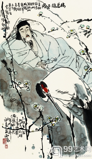 王西京, 梅妻鶴子圖, 89 x 52cm,1987