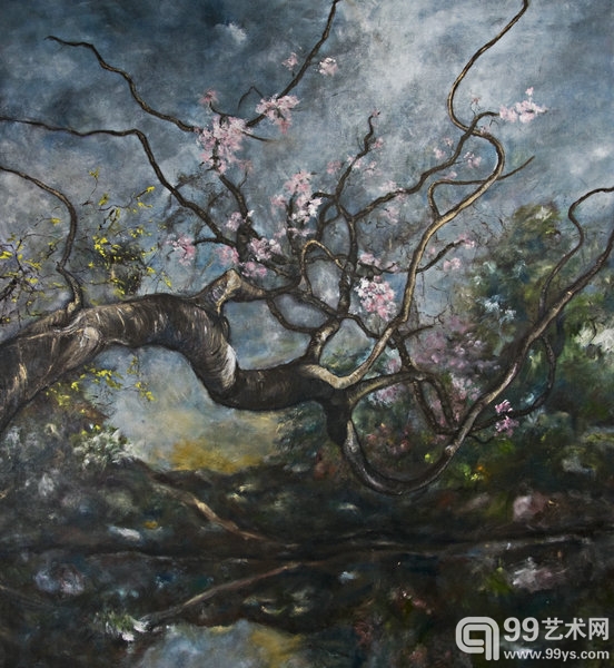 WCL Studio from United Kingdom, Wenchi Lucas, Blossom over lake, Oil on canvas, 121.5 x 111.5 cm