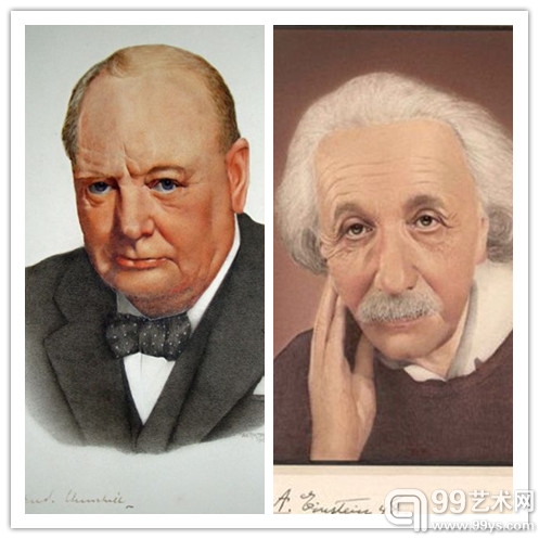 自学成才艺术家绘制的名人肖像：丘吉尔破例在画上签名