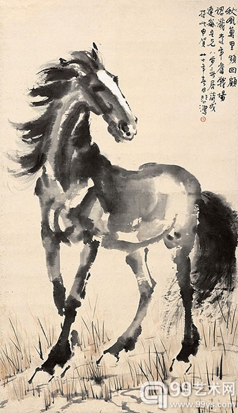 徐悲鸿 秋风万里图 设色纸本