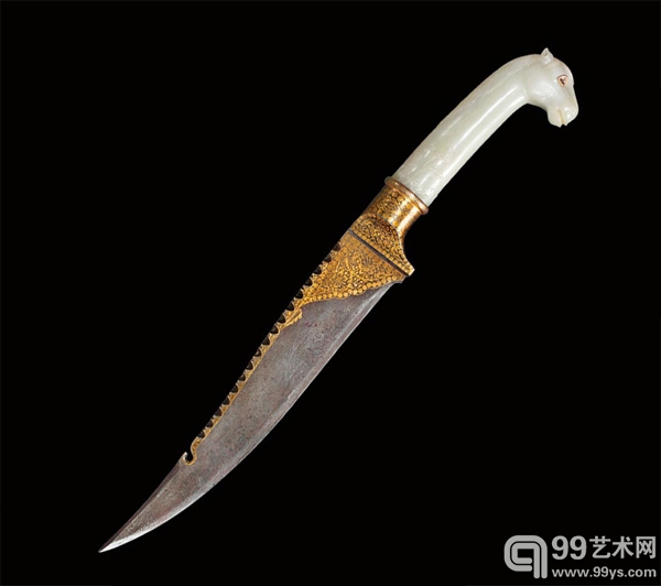 中拍国际2013秋拍精品：19世纪 痕都斯坦玉雕马首柄錾花错金大马士革刀