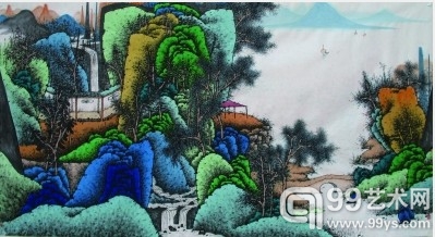     松溪廊景湖岸坡（工笔重彩）