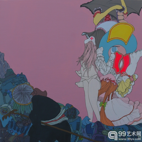 亢世新-《高老庄里的五彩鎏萝莉塔》-80x80cm-布面丙烯-2013