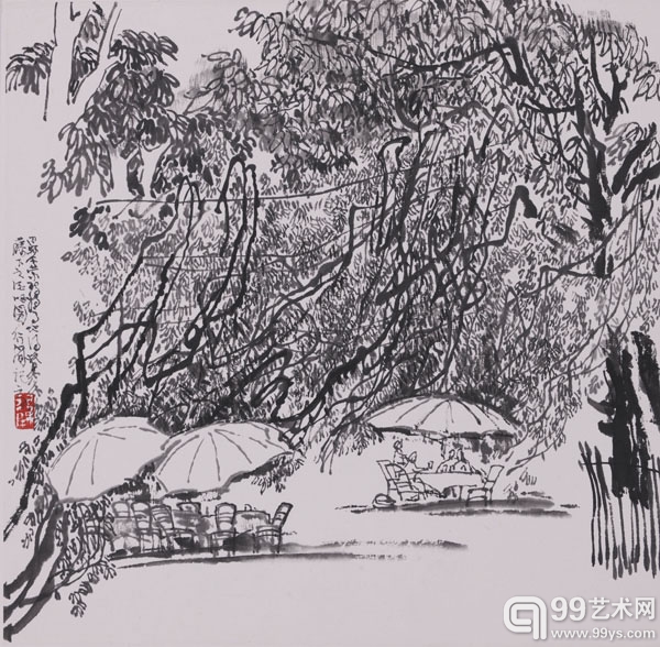B8052李行简《写生册之咖啡茶座（巴黎）》