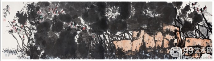 听声 积墨荷花143x524cm