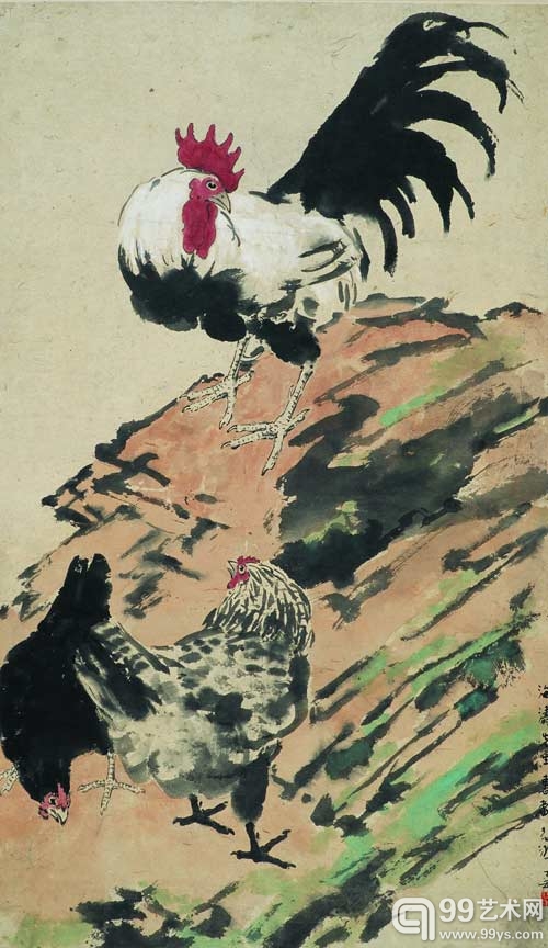 展出作品《三鸡图》轴-徐悲鸿1937年