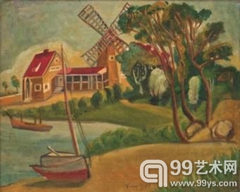 朱沅芷（1906 – 1963）《风车小屋》，约1934至1936年作，41.2 x 50.7公分 