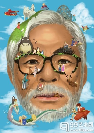 宫崎骏的画像和他创作过的各种角色