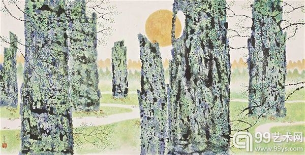 陈其宽（1921 – 2007）《谷》，1990年作，设色纸本，立轴，32 x 62 公分