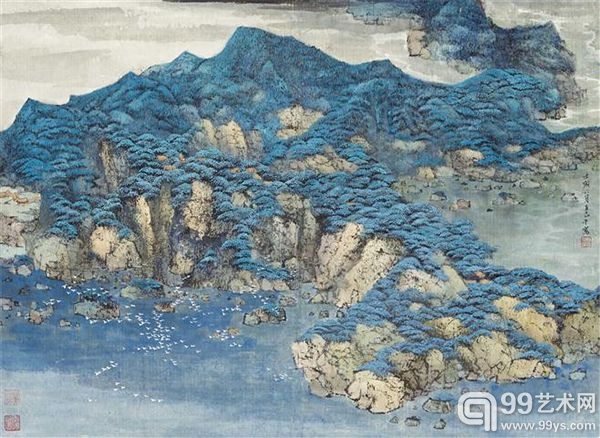 王己千（1907 – 2003）《山水》，1982年作，设色纸本，73.5 x 100 公分