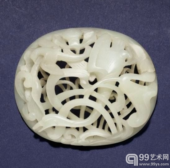 元/明 青白玉春水带饰
