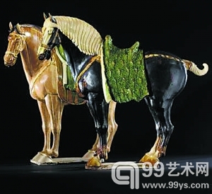 　唐 三彩陶马一对
