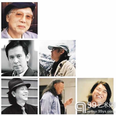 与雅昌艺术网“中国艺术品鉴证备案服务”签约的部分画家（从左到右）：第一排：杨之光；第二排：何家英、彭先诚；第三排：尼玛泽仁、石虎、杨明义