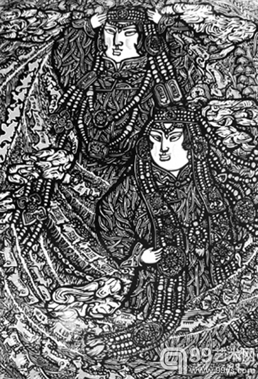 　　版画《远方的草原》