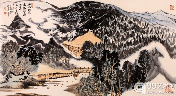 陆亨 雁荡朝雾49×90cm 约4.0平尺 设色纸本 镜片