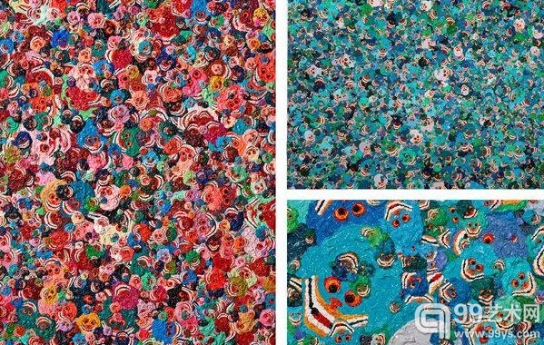 艺术家张洹在佩斯画廊新个展上描绘的充满活力的骷髅头。