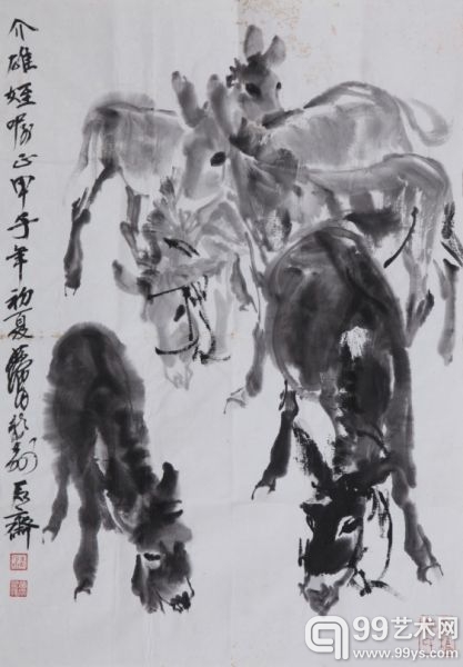 黄胄 五驴图 水墨纸本 63.5×44.5cm 镜心