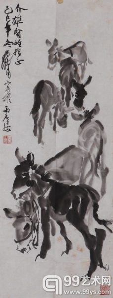 黄胄 六驴图 水墨纸本90×35cm 镜心