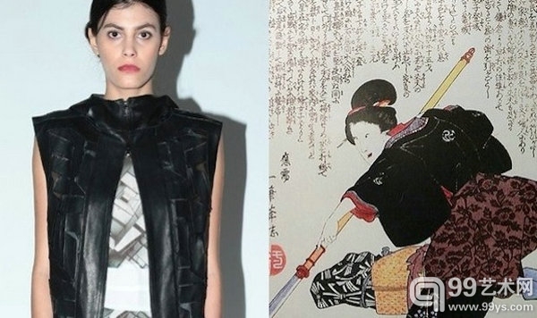 Brandon Sun 在本次纽约时装周的2014年春夏系列灵感来自日本女武芸者，有图为歌川国芳所画的女武芸者像