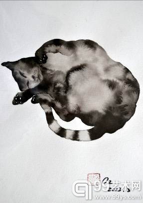 3000元_欧邹_猫的草图1_2013_纸本水墨_24 X 32cm