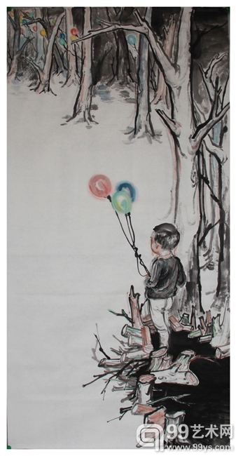 10000元_朱小坤_少年树之一_2013_纸本水墨_136 x 68 cm