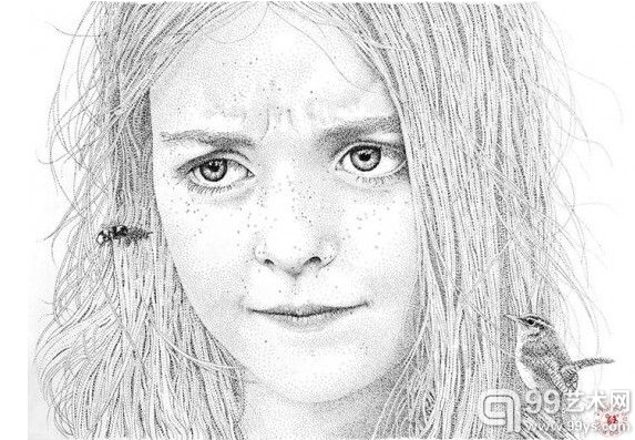 西班牙画家用墨水点“点”出精美写实人物肖像