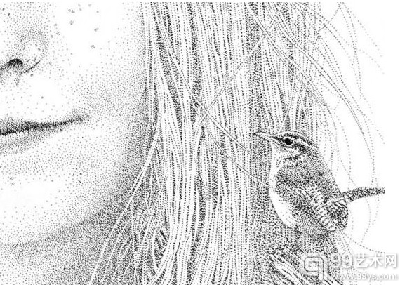 西班牙画家用墨水点“点”出精美写实人物肖像