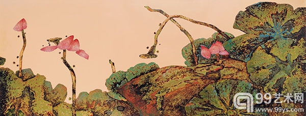 陈立德《荷塘》，70×180cm，福建东南2013秋拍.