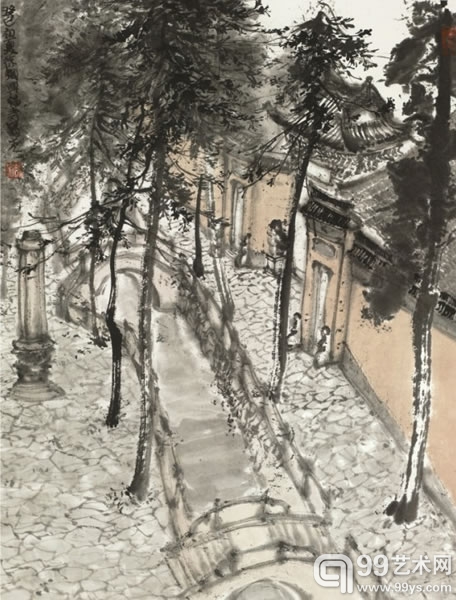 常熟兴福禅寺写生之四    35×45cm   纸本水墨  2013