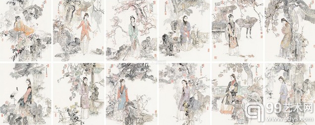 丁世弼《十二金钗册页》