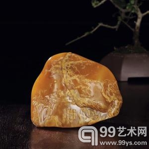 郭懋介作田黄石《山居即景》薄意摆件  重：390g 福建东南2013秋拍