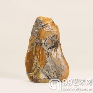 林文举作田黄石《渔樵耕读》随形摆件 重117g 福建东南2013秋拍