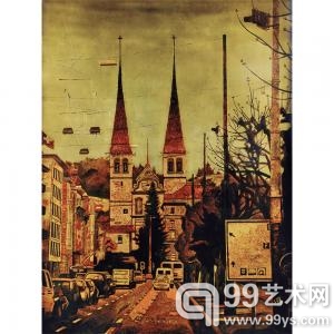 陈立德《欧行扎记之双子教堂》漆画 80×60cm 福建东南2013秋拍