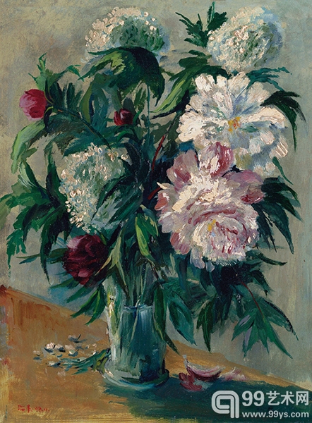 李瑞年《瓶花》木板油画