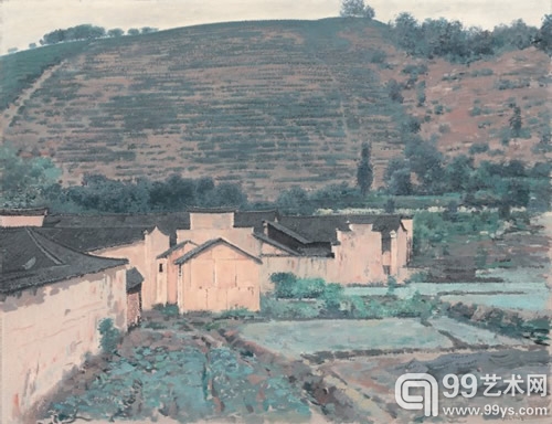 王羽天 宁静的山村 布面油画