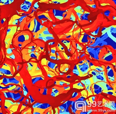 流逝的历史 这不是抽象派的油画，而是两位研究基因科学的专家，持续4个小时跟踪细菌移动路径。随着时间的推移，细菌移动的路径逐渐由蓝色变为红色，最终形成了这幅作品。