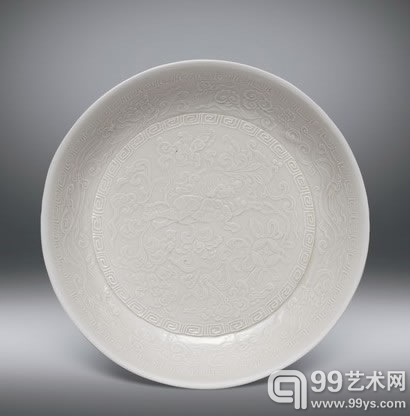 TOP9 北宋 定窑白瓷印花螭龙纹狮子戏球洗
