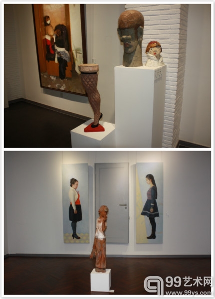 展览现场雕塑与绘画作品相得益彰