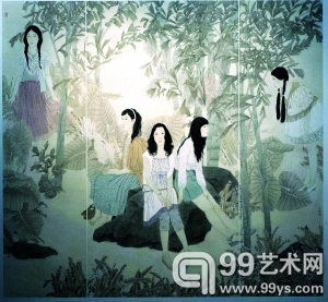 去年广州的“首届大学生艺博会”，艺术水准与成交量都颇为不错。这是其中的卓瑞端作品《南国·多梦时节》。
